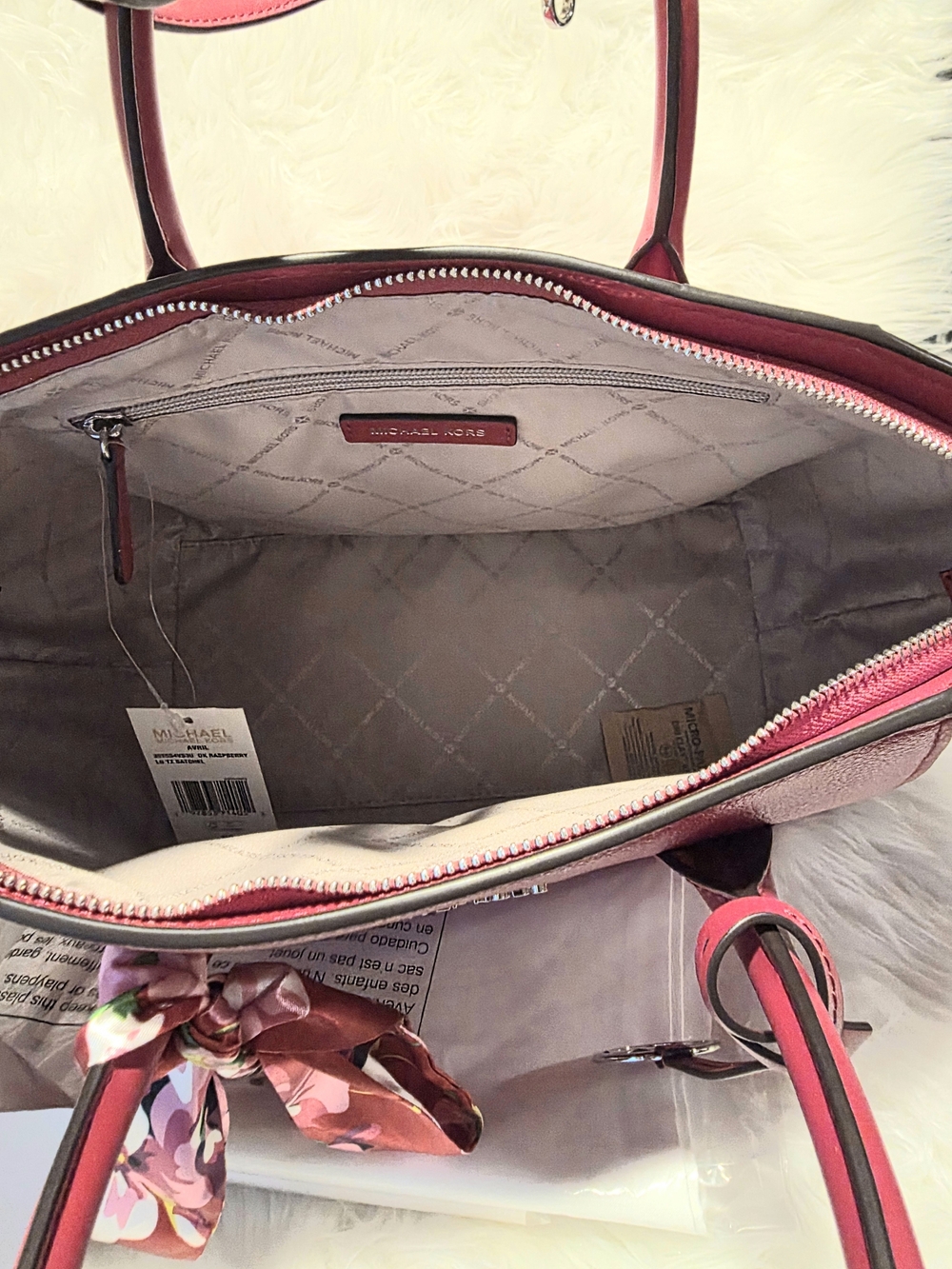 Michael Michael Kors Avril Large Raspberry Satchel Bag & Matching Wallet NWT - Picture 6 of 17
